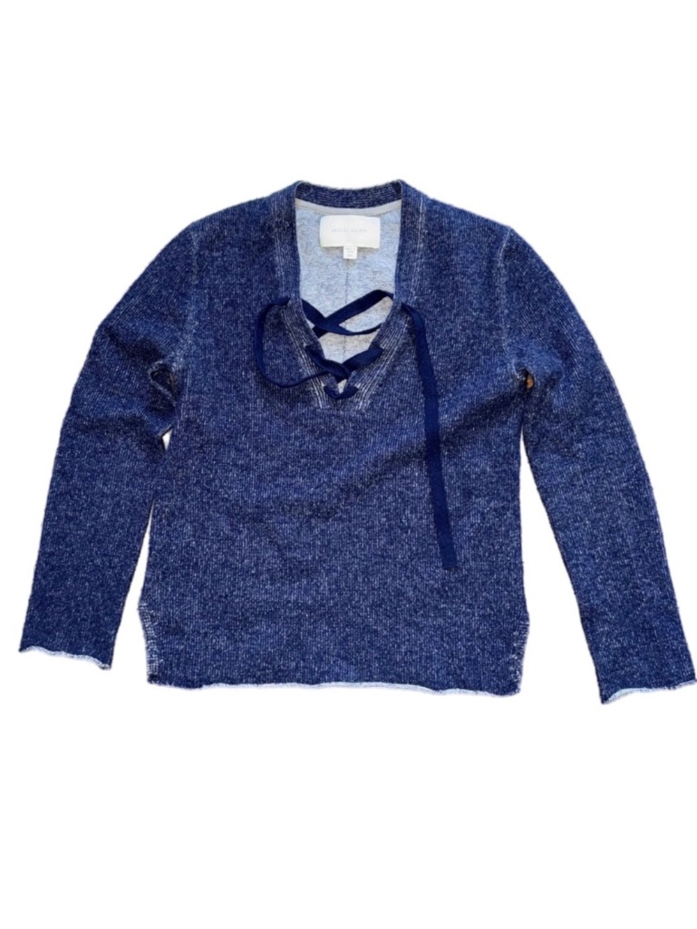 Brochu Walker Navy Blue Cashmere Wool Lace Up Tie Front Sweater XS EUC